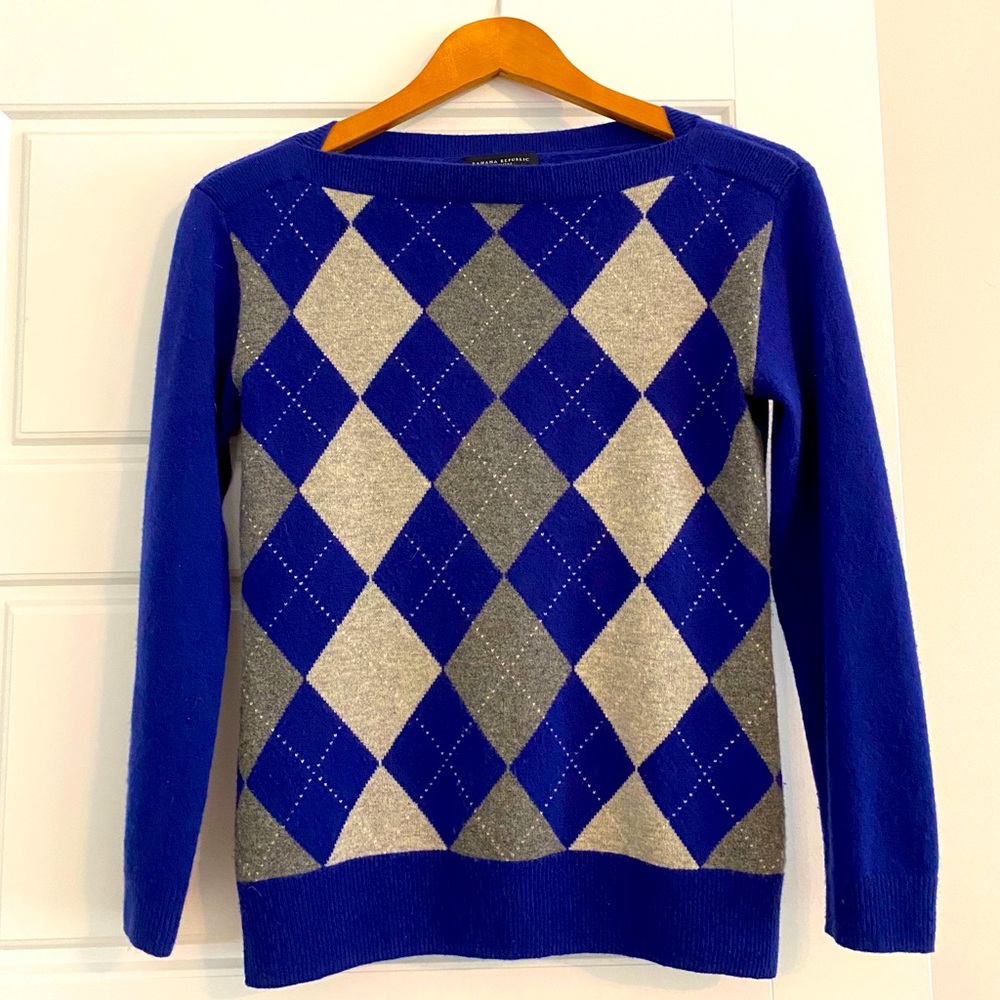 BR cashmere sweater with plaid front